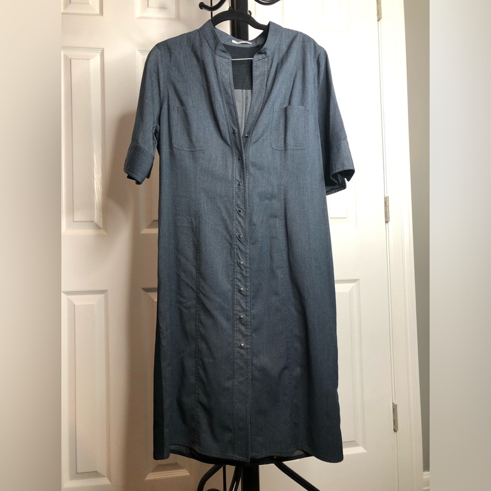 Tahari Two Tone Denim Snap Button-Down Midi Dress, Size 12
